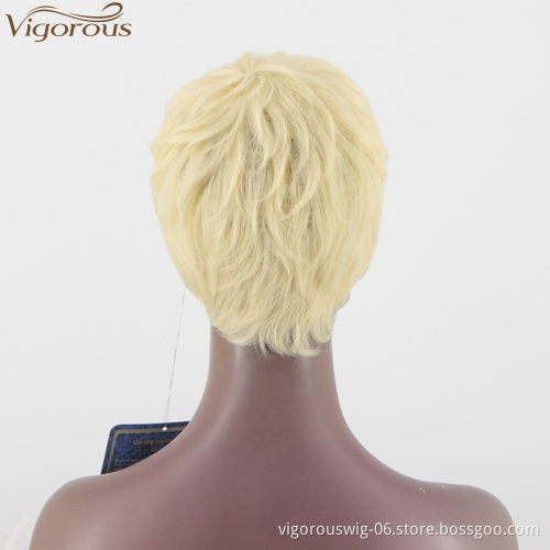 Vigorous synthetic hair fiber wigs glueless perruque machine made pixie cut short blonde curls hair for black women